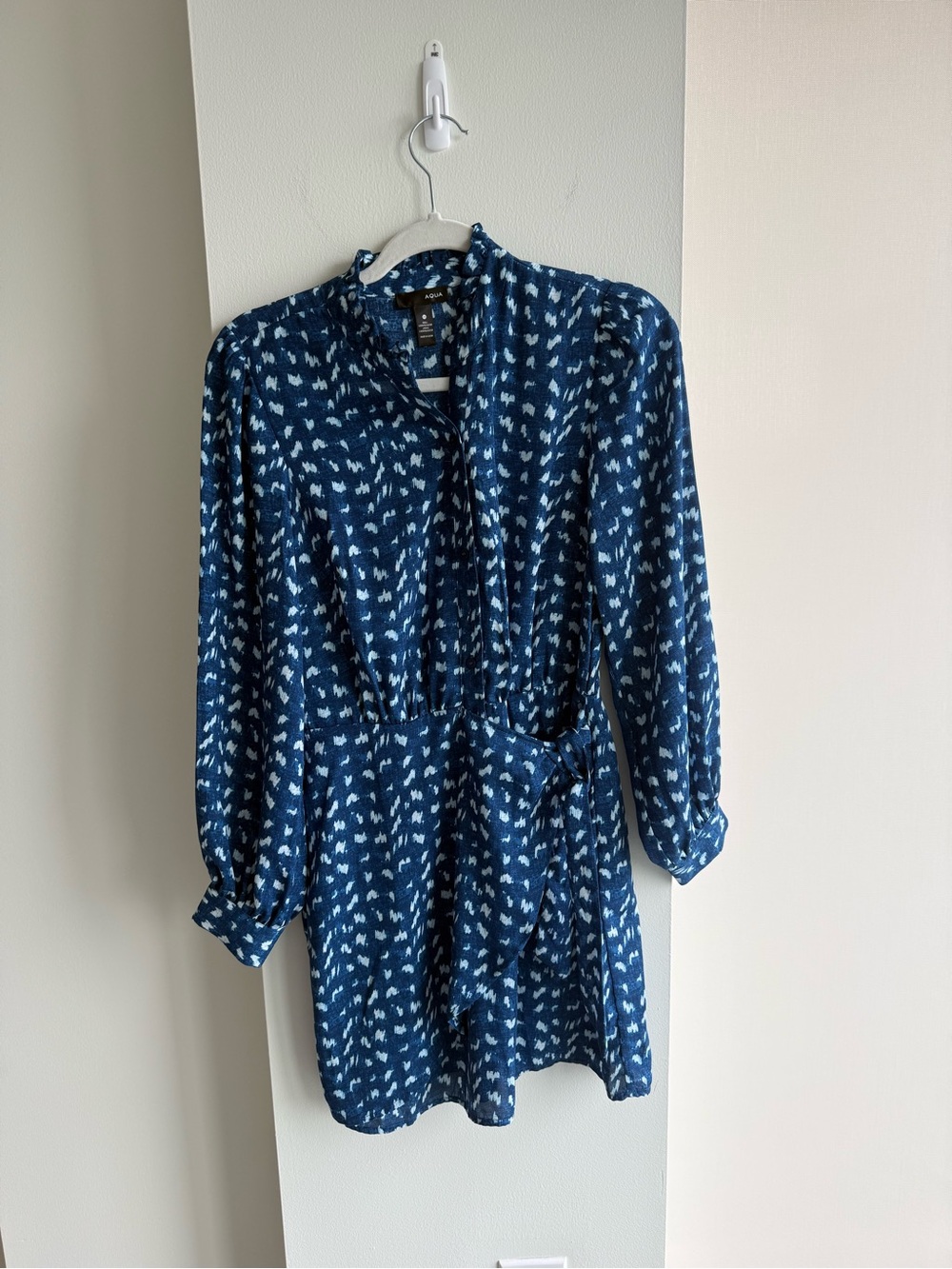 Aqua Navy and White Button Up Tie Skirt Dress